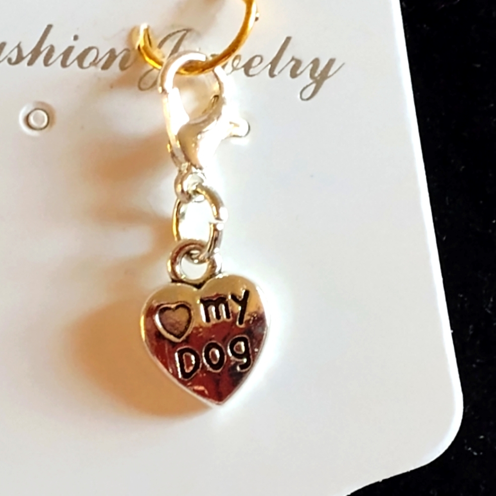 Heart Charm I Love My Dog for a Bracelet, Purse, Zipper Pull, Collar